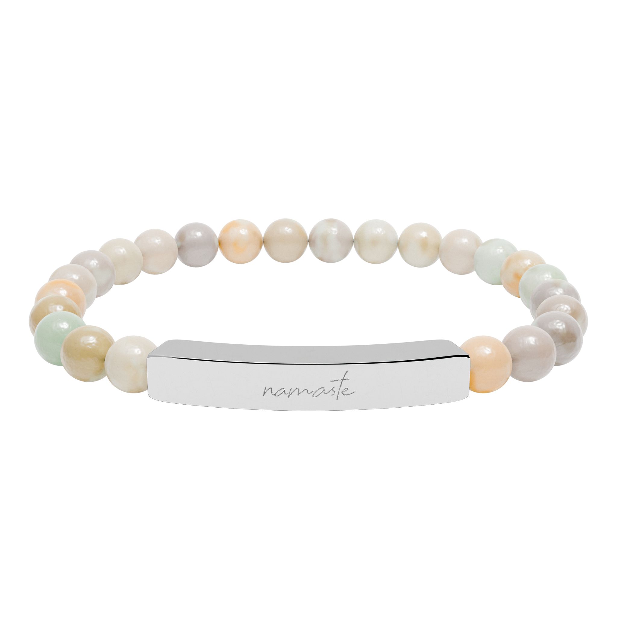 Engravable Natural Stone Bead Bracelet Personalized Bar Stretch Bracelet