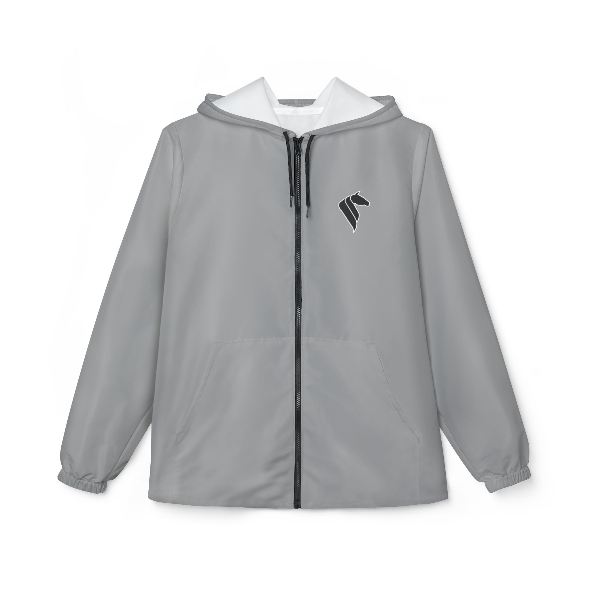 Grey Minimalist Windbreaker Jacket Lightweight Hooded Zip-Up