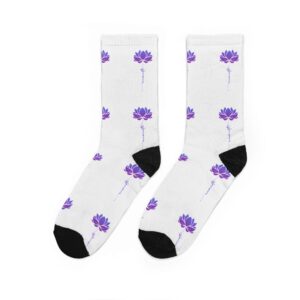Purple Lotus Pattern Crew Socks | Floral Cotton Padded Socks