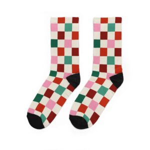 Checkerboard Crew Socks Colorful Retro Socks