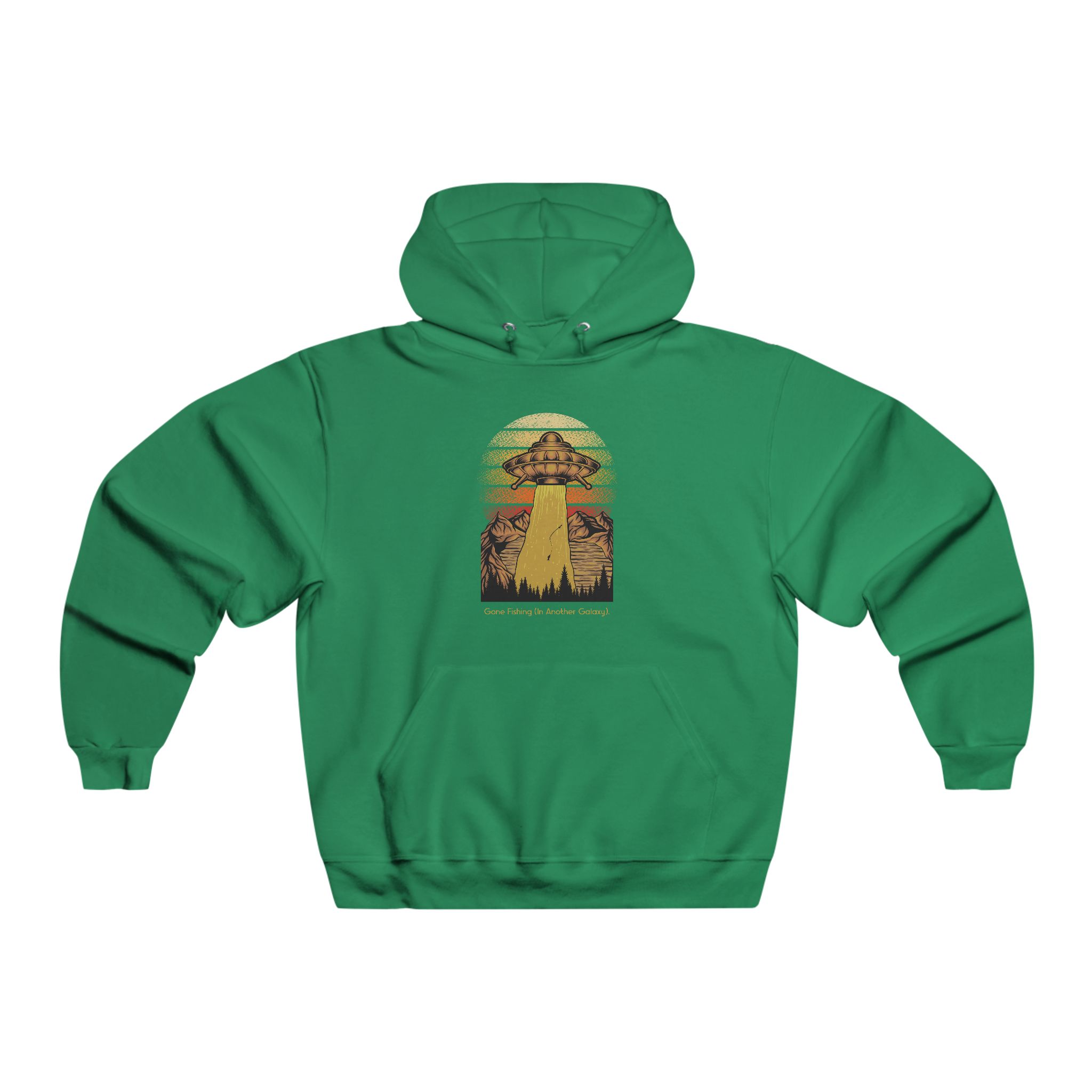 Fishing Ufo Alien Forest Hoodie Retro UFO Abduction
