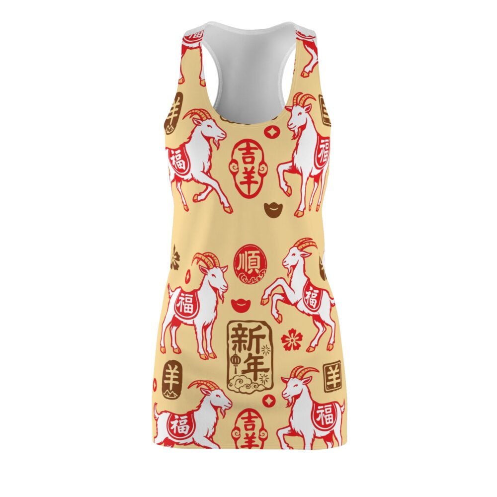New Year Goat Racerback Dress Lucky Fu & Shun Symbols AOP