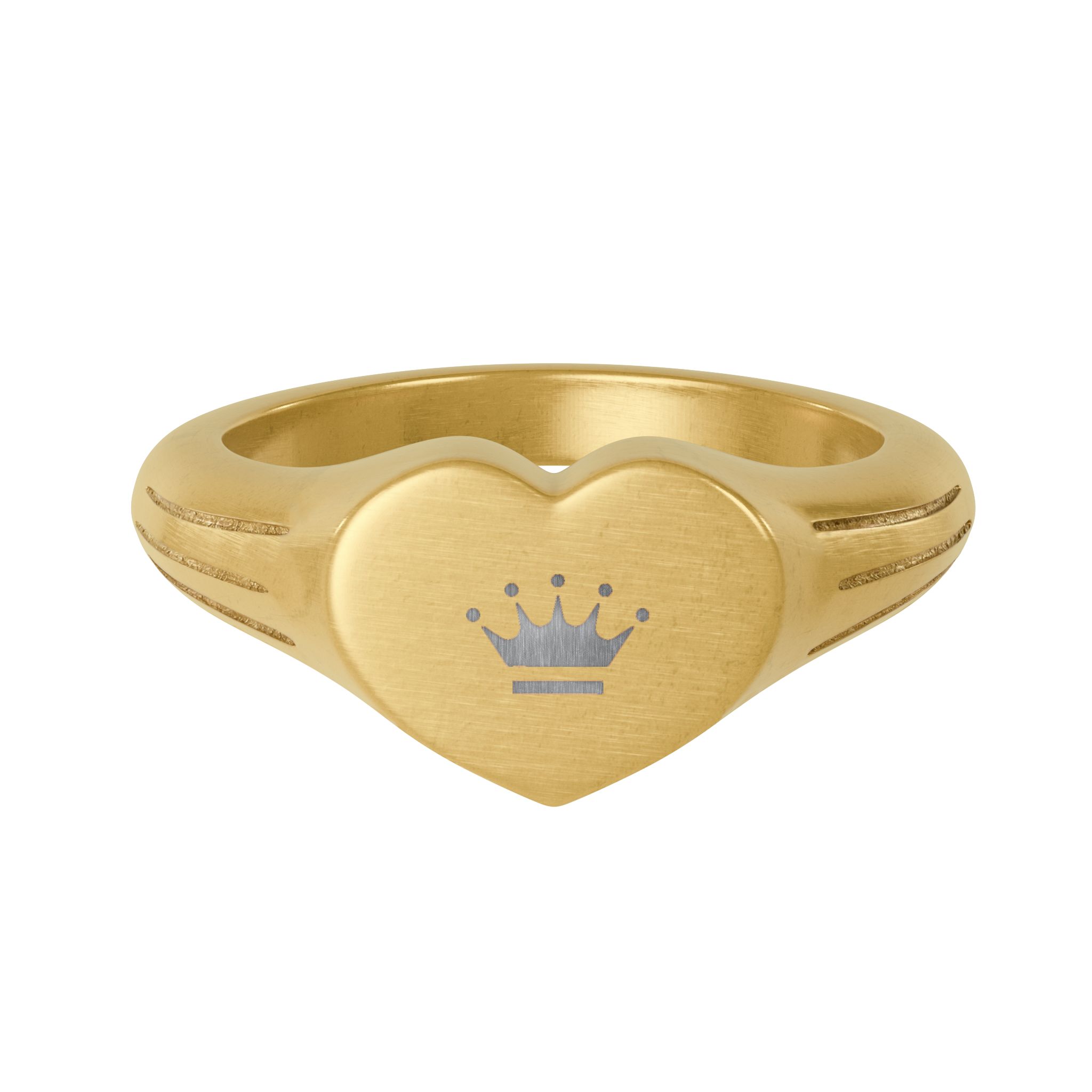Heart Signet Ring  Engravable Stainless Steel Heart Ring, Crown Accent