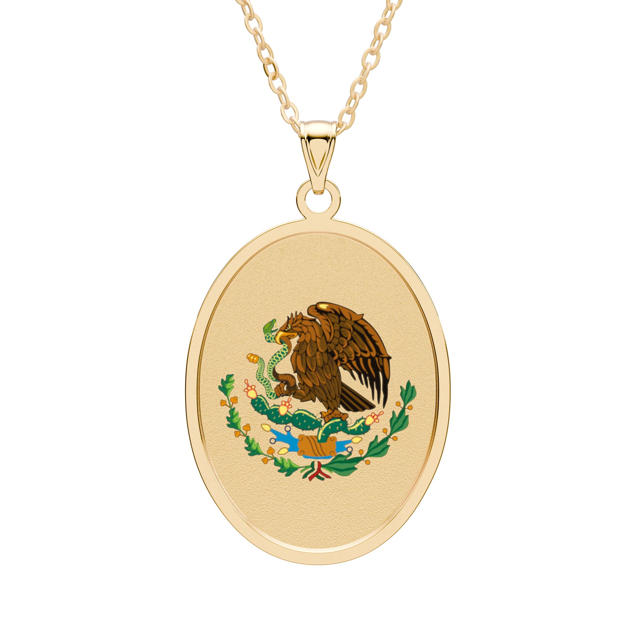 Mexican Eagle Oval Pendant Necklace