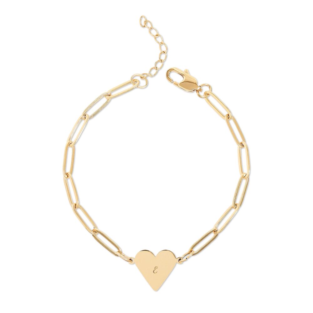 E Personalized First Letter Name Paperclip Heart Bracelet – Engraved Gift for Her | Picasmustees 3917476672602284464_2048_custom.jpeg - Picasmustees