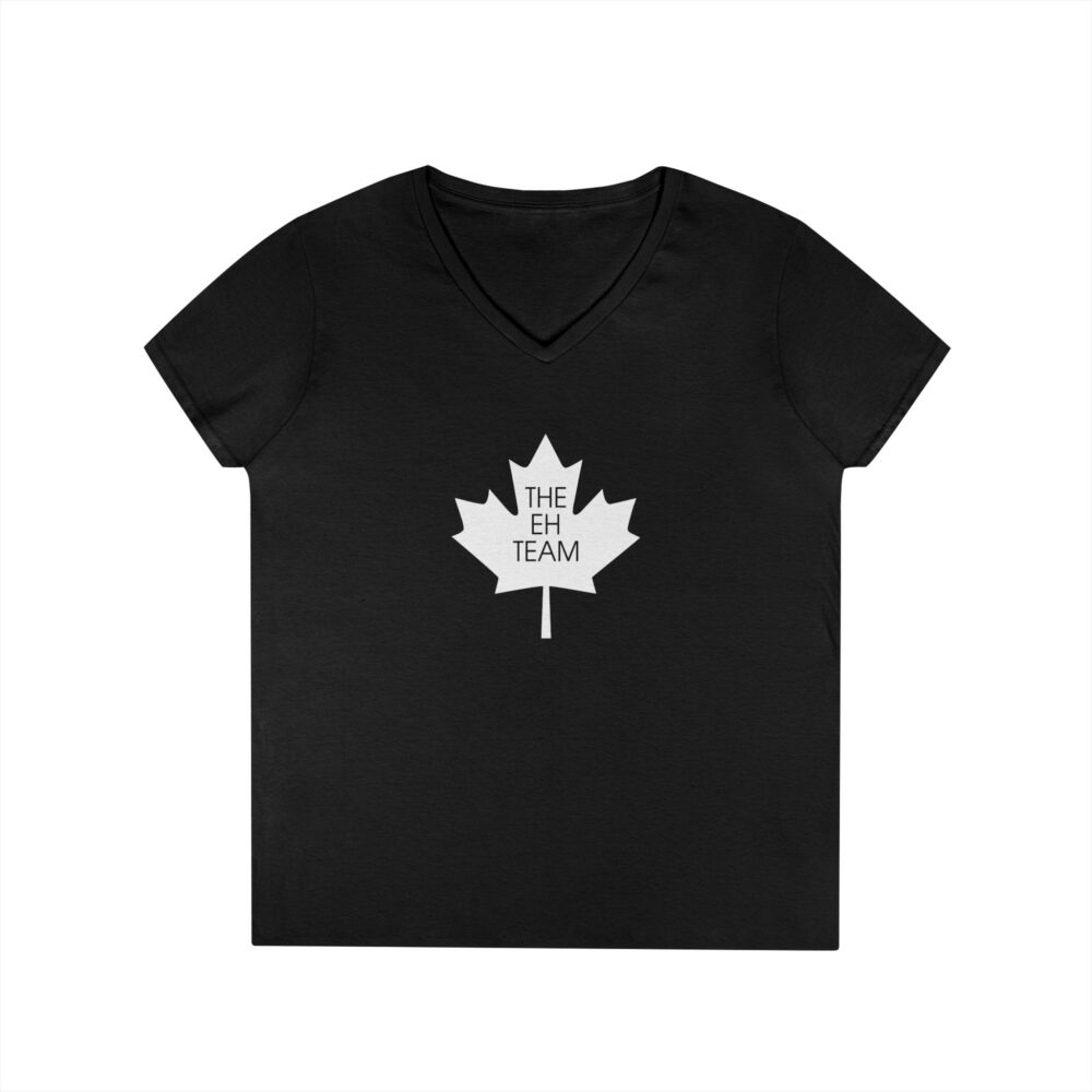 Ladies’ V-Neck T-Shirt “The Eh Team” Maple Leaf Canada Pride Tee | Picasmustees 9644985204322940115_2048.jpeg - Picasmustees